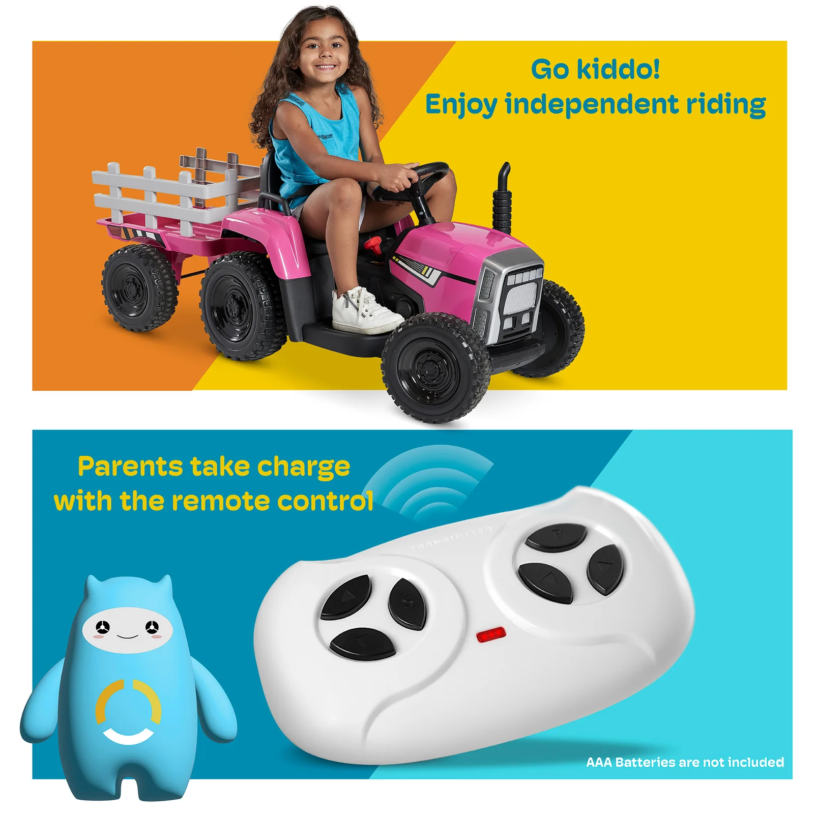 12V Kids Electric Ride-On Tractor with Trailer, LED Lights, and Bluetooth - Image 12