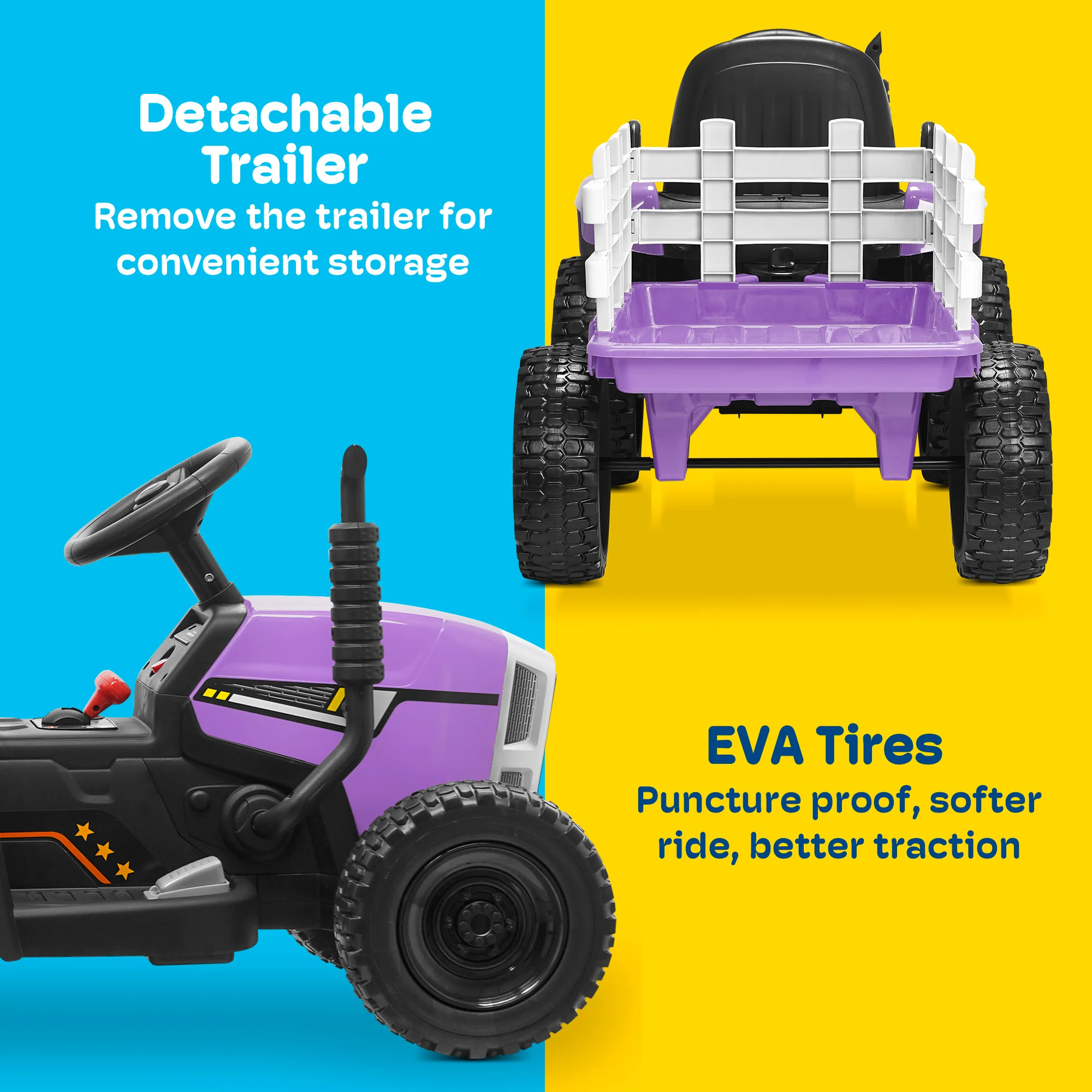Kidzone 12V Electric Tractor with Trailer and LED Lights, Bluetooth Connectivity for Kids - Image 16