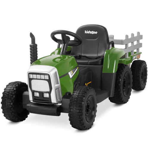 Kidzone 12V Electric Tractor with Trailer and LED Lights, Bluetooth Connectivity for Kids - Image 2