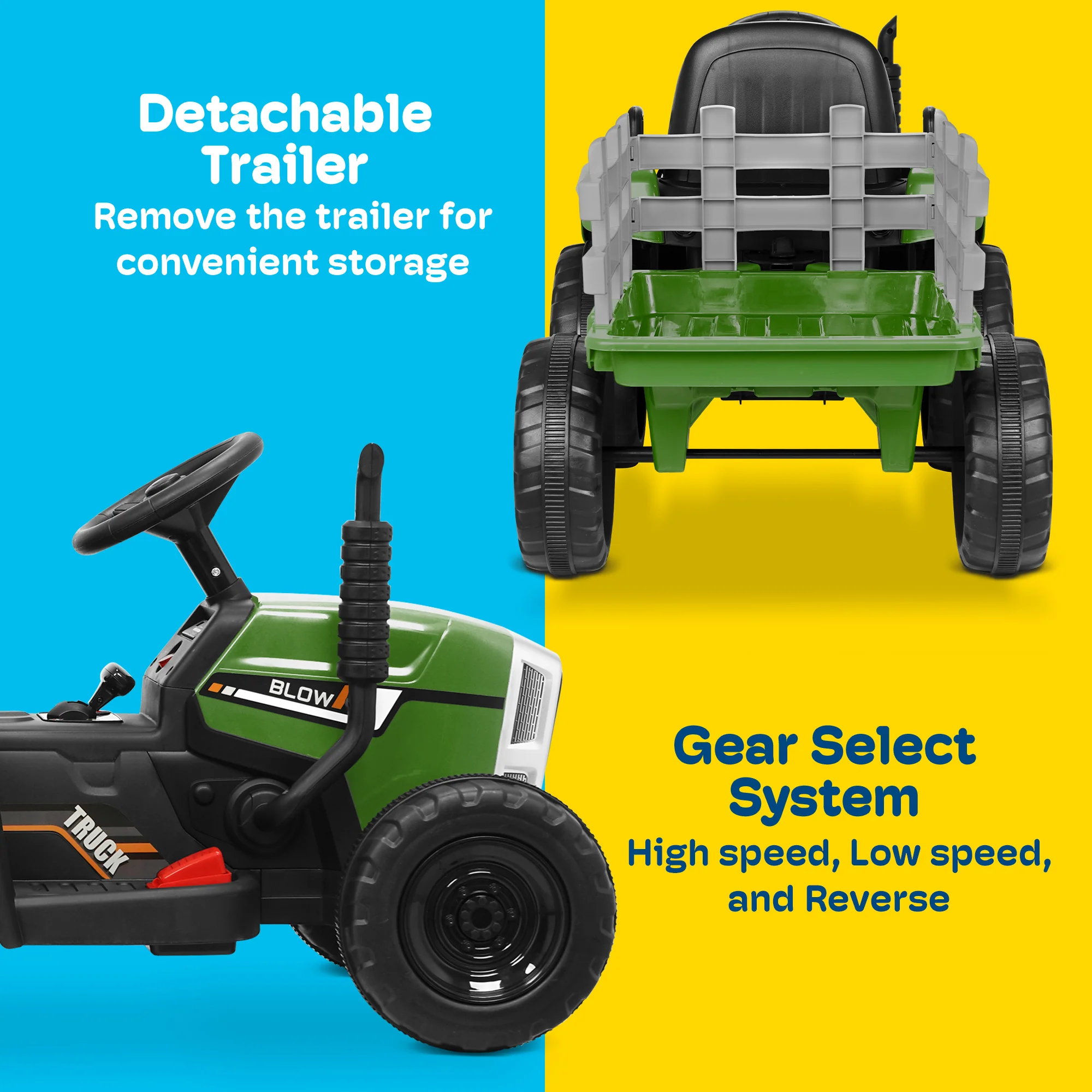 Kidzone 12V Electric Tractor with Trailer Ride-On Toy, Dual Speeds - Image 10
