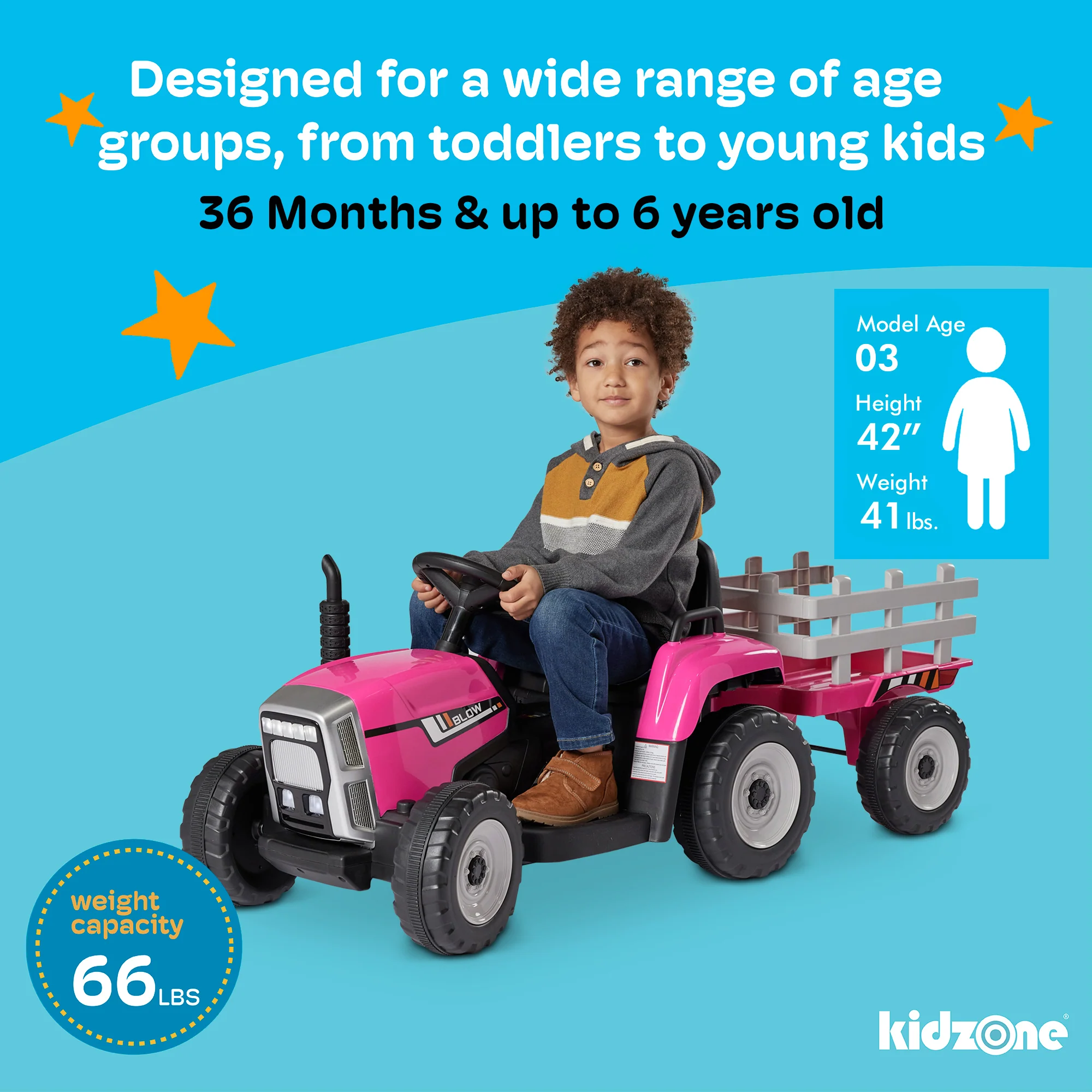 Kidzone 12V Electric Tractor with Trailer Ride-On Toy, Dual Speeds - Image 11