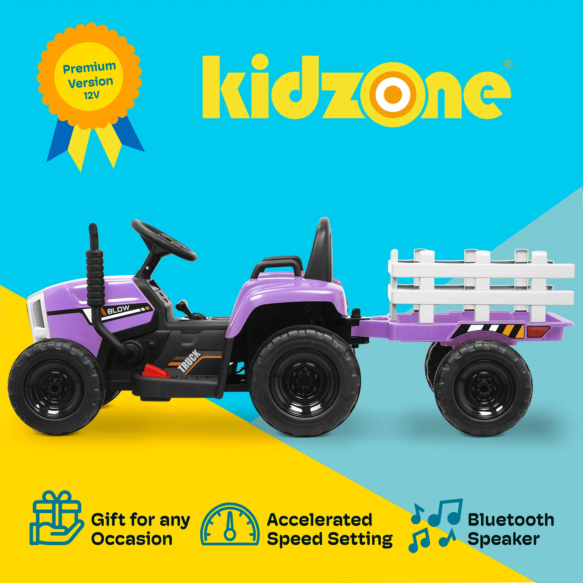 Kidzone 12V Electric Tractor with Trailer Ride-On Toy, Dual Speeds - Image 14