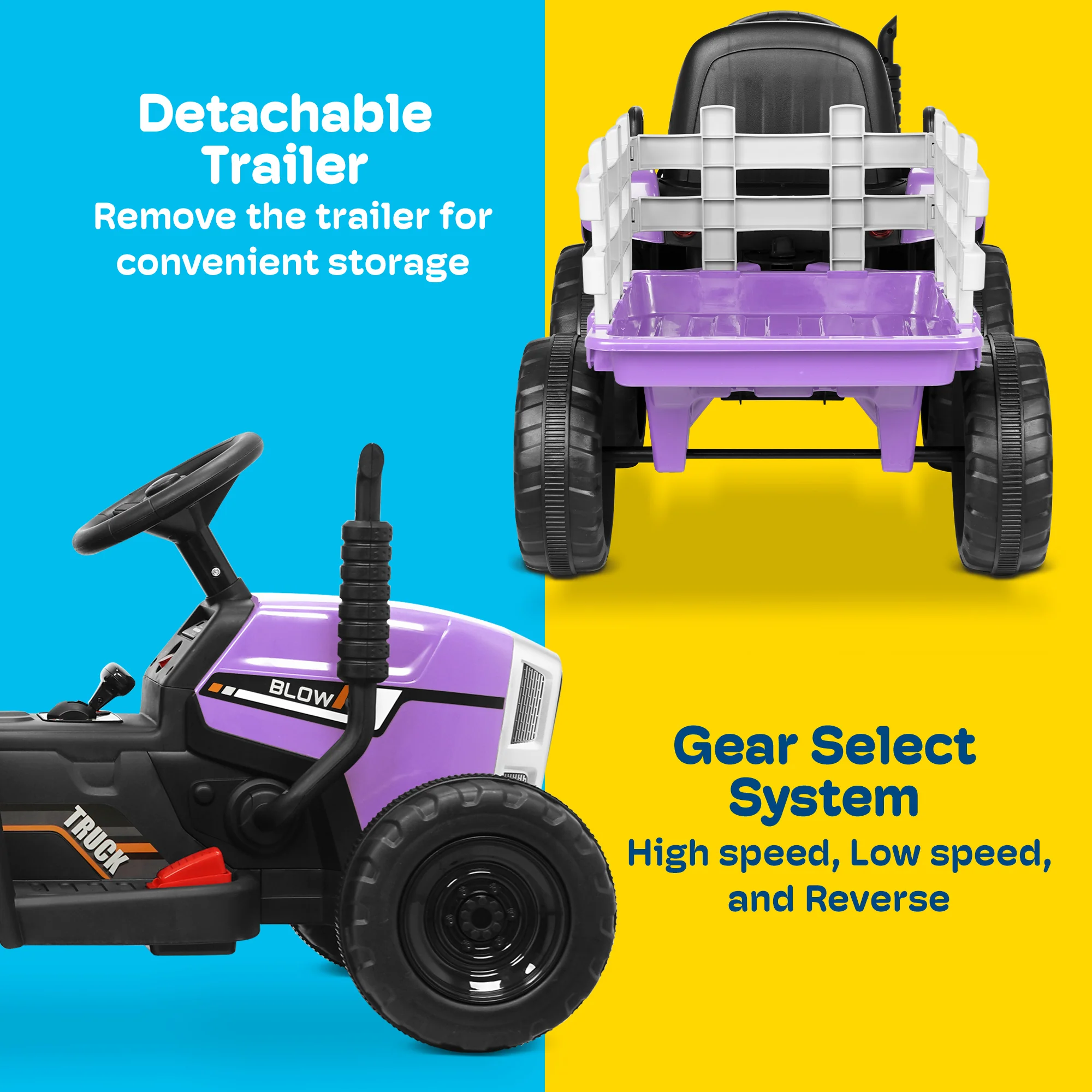 Kidzone 12V Electric Tractor with Trailer Ride-On Toy, Dual Speeds - Image 16