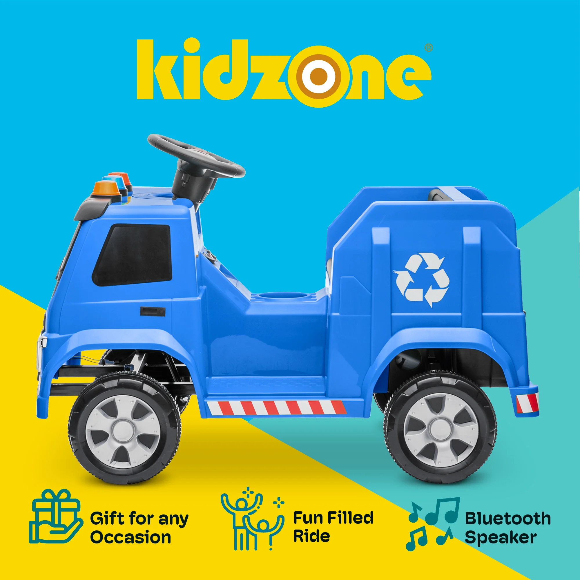 Kidzone 6V Garbage Truck Ride On Toy with LED Lights and Recycling Accessories - Image 8
