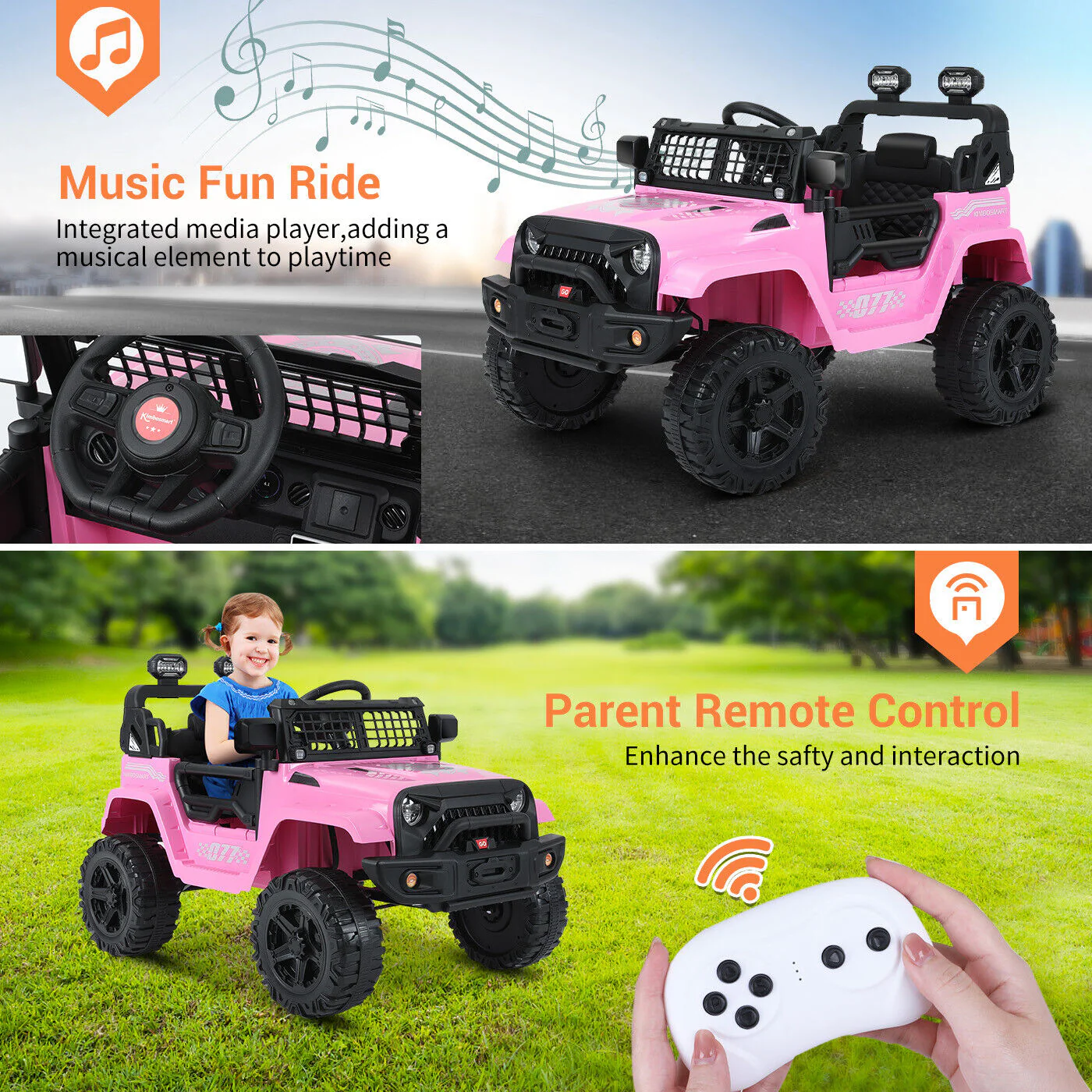 Kimbosmart 12V Kids Ride On Truck Car with Remote Control and 3 Speeds - Perfect Gift for Little Drivers - Image 4