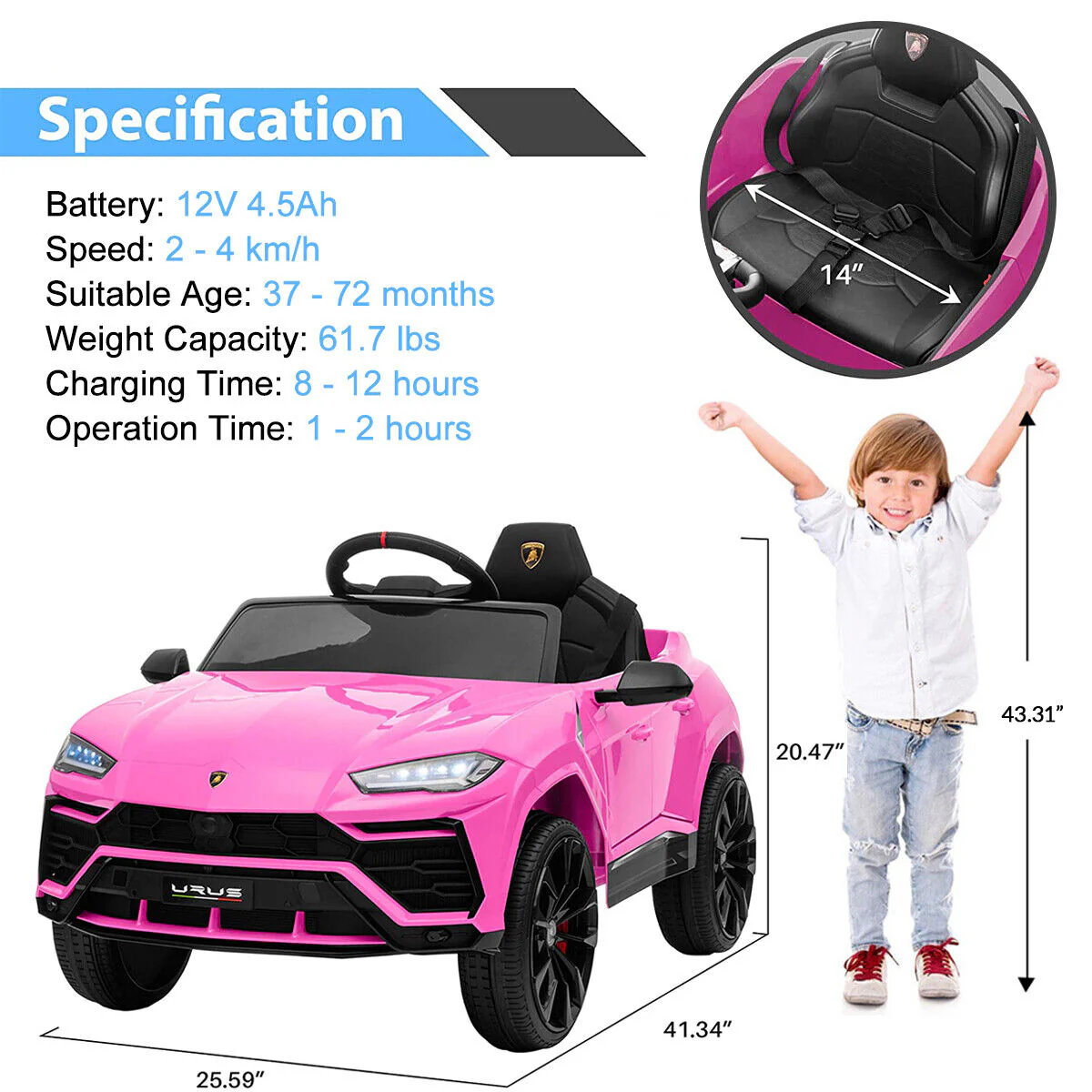 Kimbosmart 12V Lamborghini Licensed Electric Ride-On Car with Remote Control for Kids - Perfect Gift for Young Drivers - Image 2