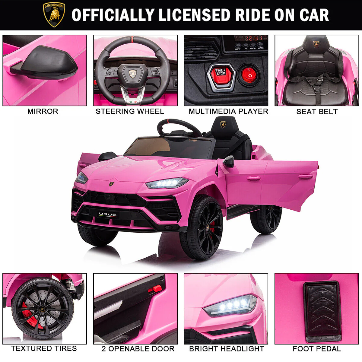 Kimbosmart 12V Lamborghini Licensed Electric Ride-On Car with Remote Control for Kids - Perfect Gift for Young Drivers - Image 5