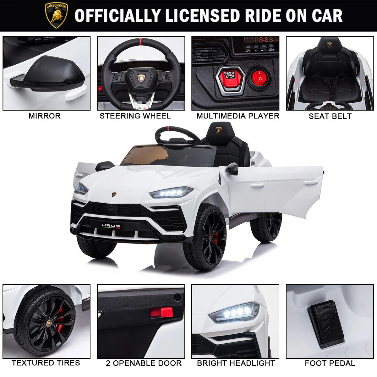 Kimbosmart 12V Licensed Lamborghini Urus Kids Ride On Car with Remote Control - A Thrilling Toy for Young Drivers - Image 3