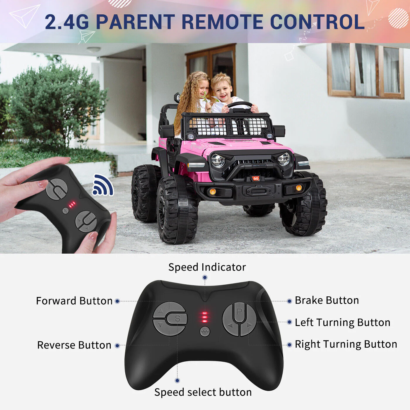 Kimbosmart 24V 4WD Children's Electric Ride-On Truck with Remote Control and Battery Level Alert - Image 3