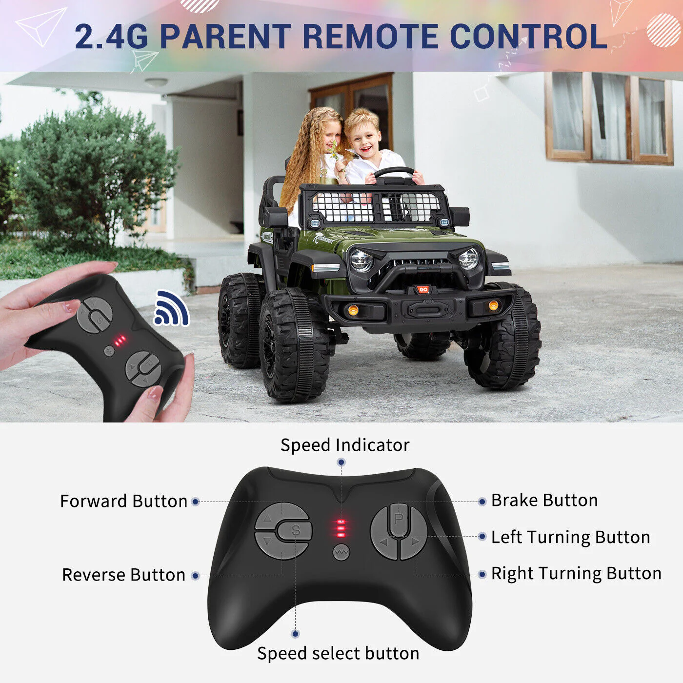 Kimbosmart Electric 24V All-Terrain Children's Ride-On Truck with MP3 Player, LED Lights, and Remote Control - Image 5
