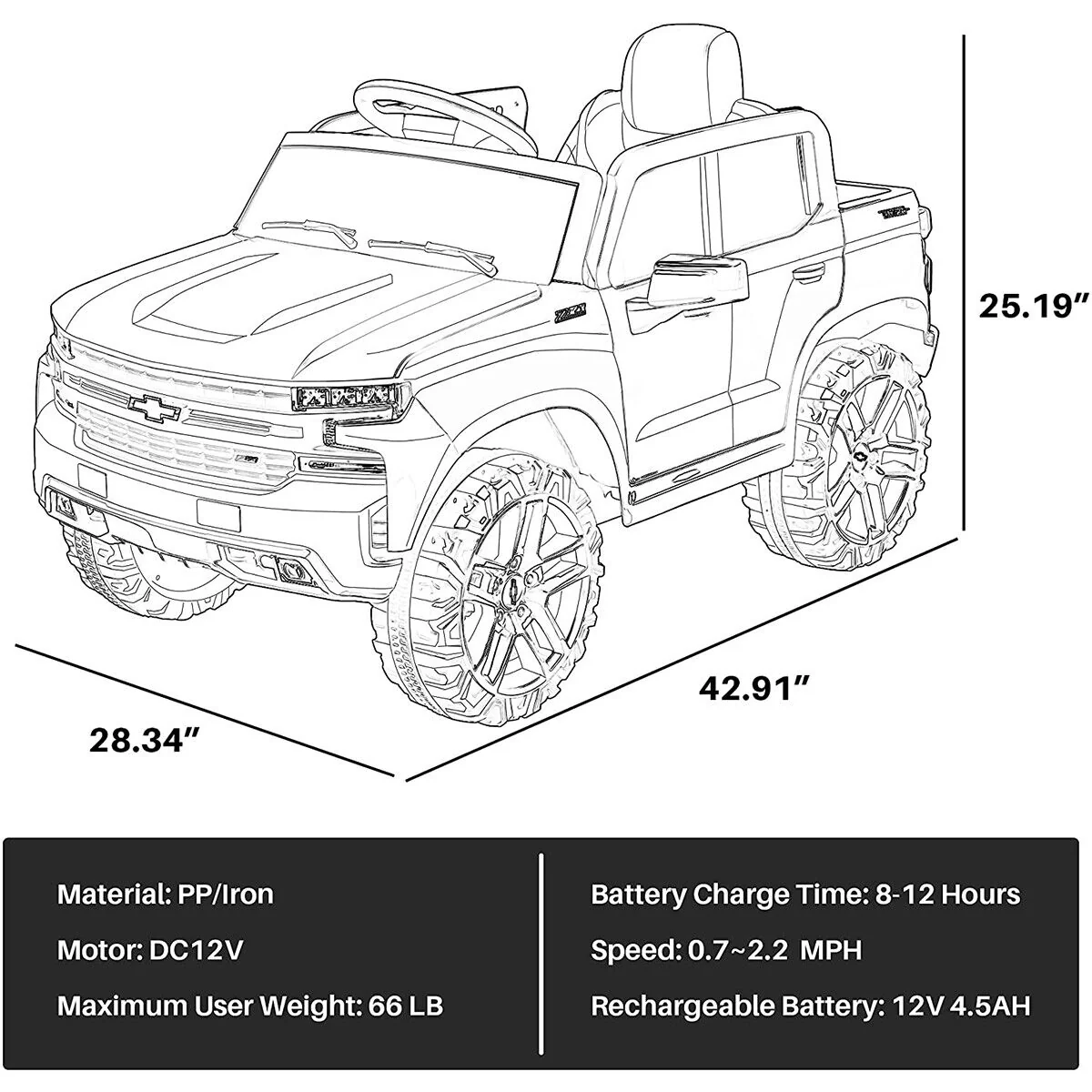Kimbosmart Kids 12V Chevrolet Silverado Truck Ride-On with Remote Control - Image 14