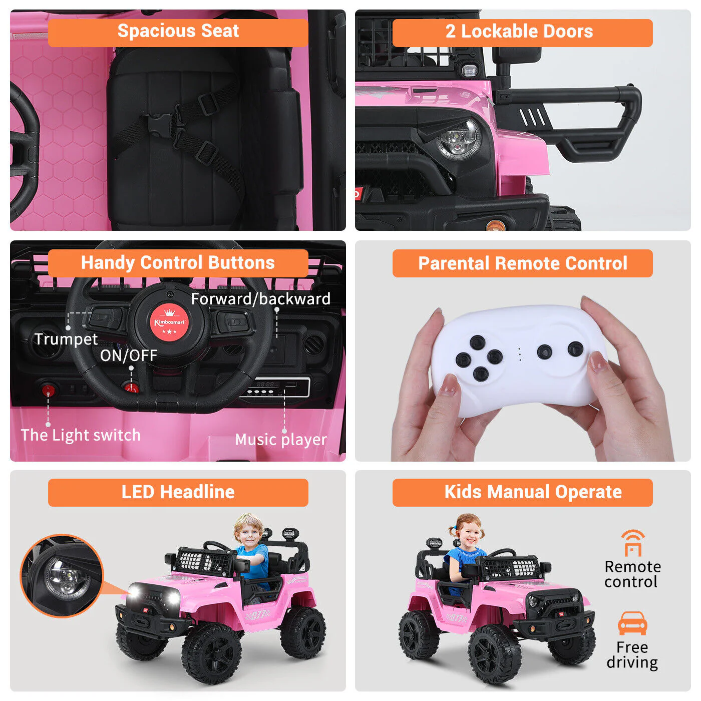 Kimbosmart Kids 12V Ride On Truck with Remote Control and 3 Speed Options - Image 5