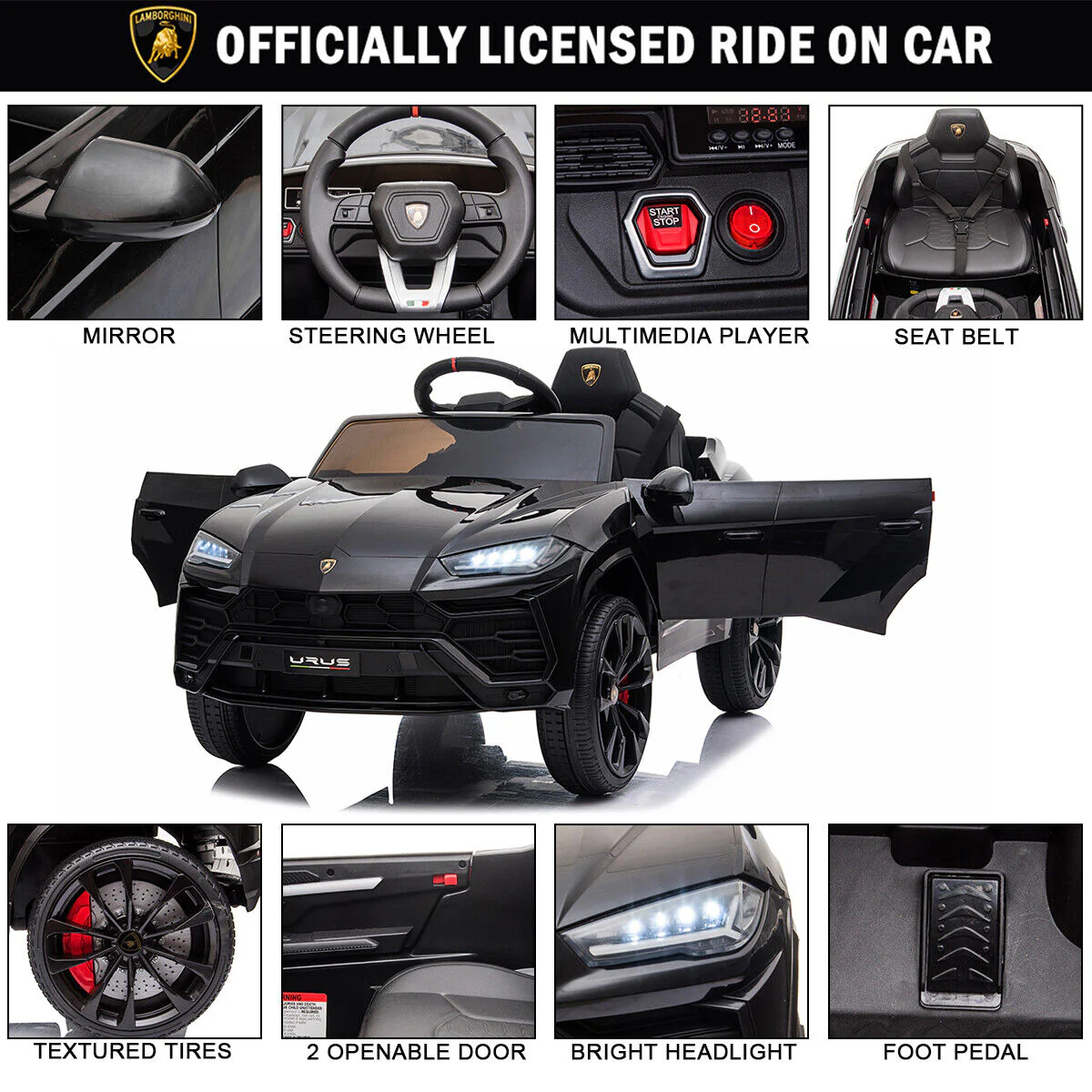 Kimbosmart Lamborghini Urus 12V Kids Electric Ride-On Car with Remote Control - Image 4