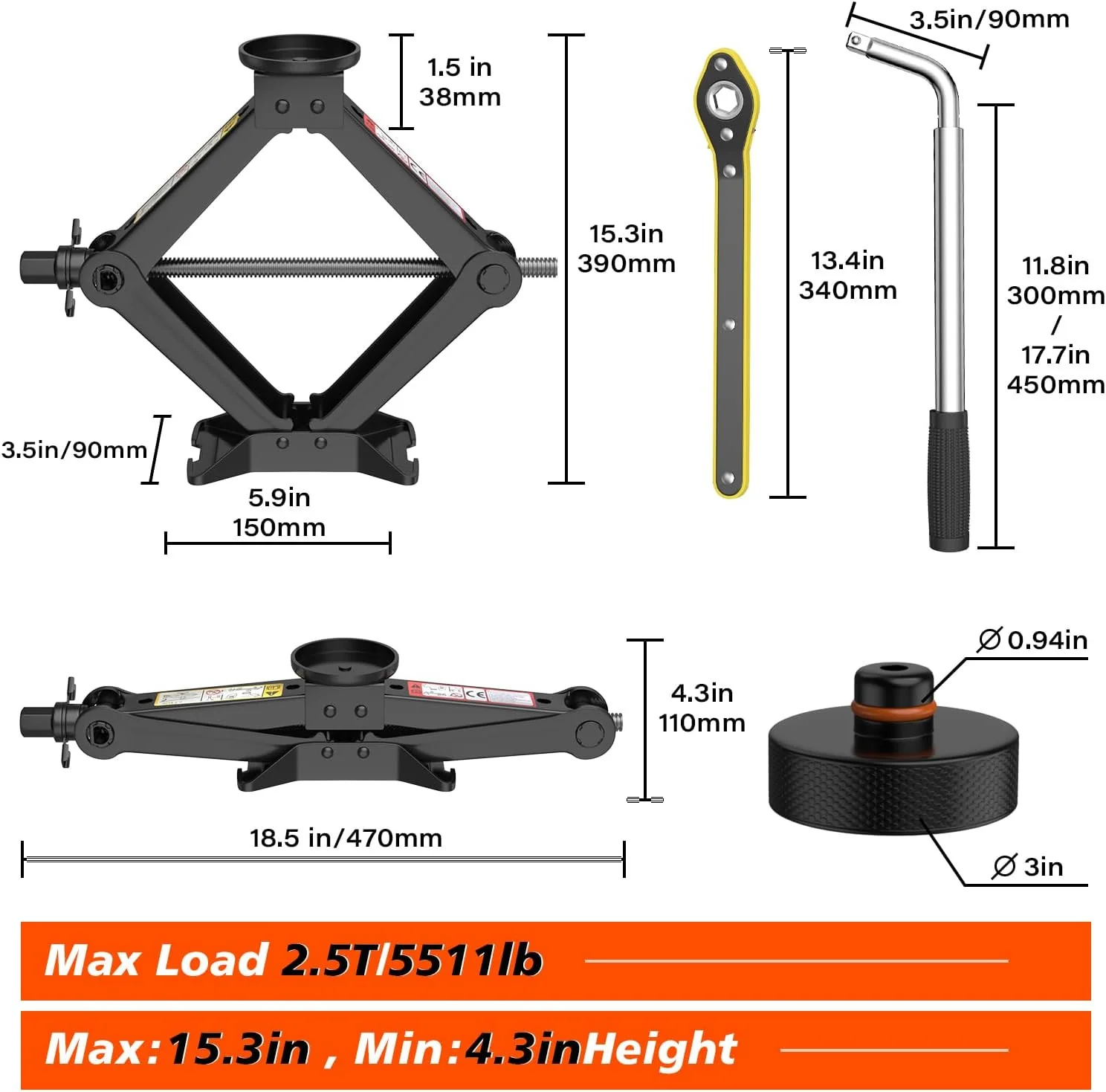 Car Jack Kit for Tesla Model 3/S/X and Model Y – 2.5 Ton Lifting Jack - Image 7