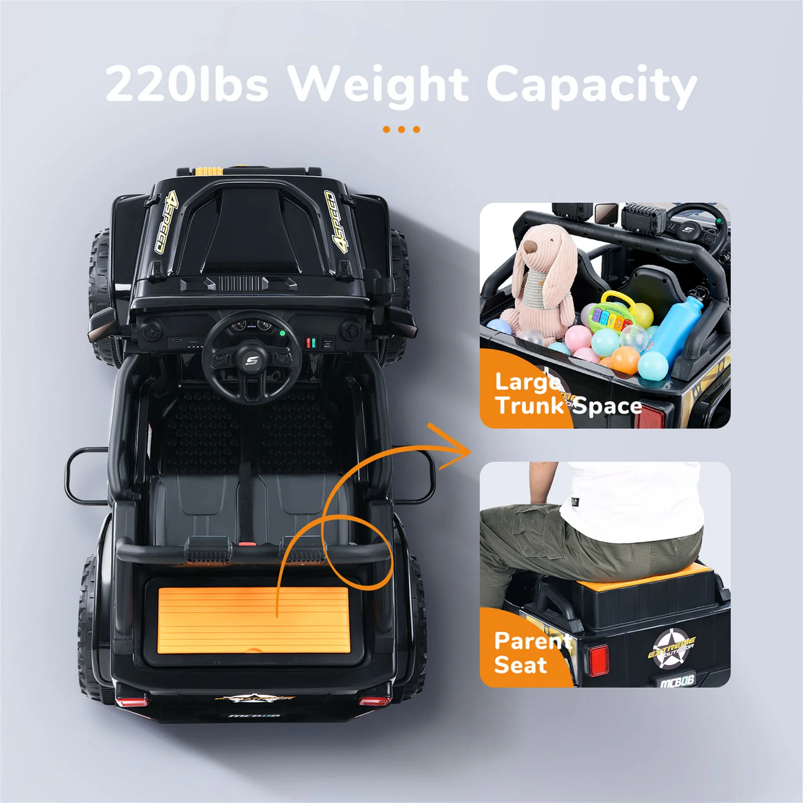 KLOKICK 12V Ride On Truck with MP3 Player and Remote Control for Parent-Child Bonding, Featuring LED Lights and 2-Seater Design - Image 8