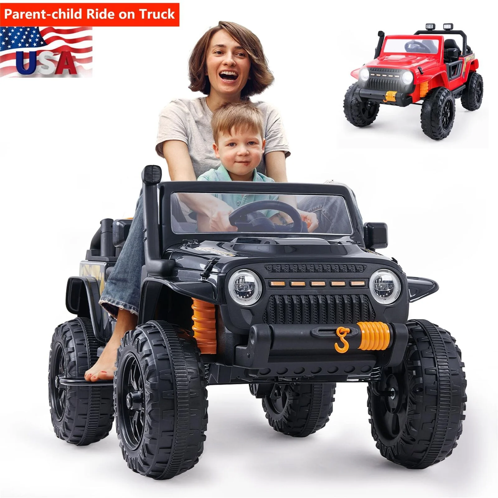 KLOKICK Parent-Child Electric Jeep Ride On Car with Remote Control and LED Lights - 3 Speed Options - Image 3
