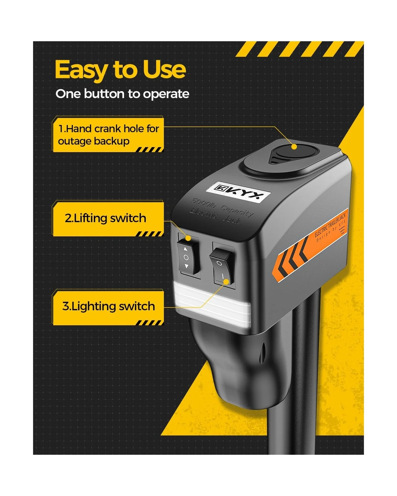 Electric Trailer Jack 5000 lbs Capacity Power Tongue Jack Adjustable 9.84" to 33.85" - Image 2
