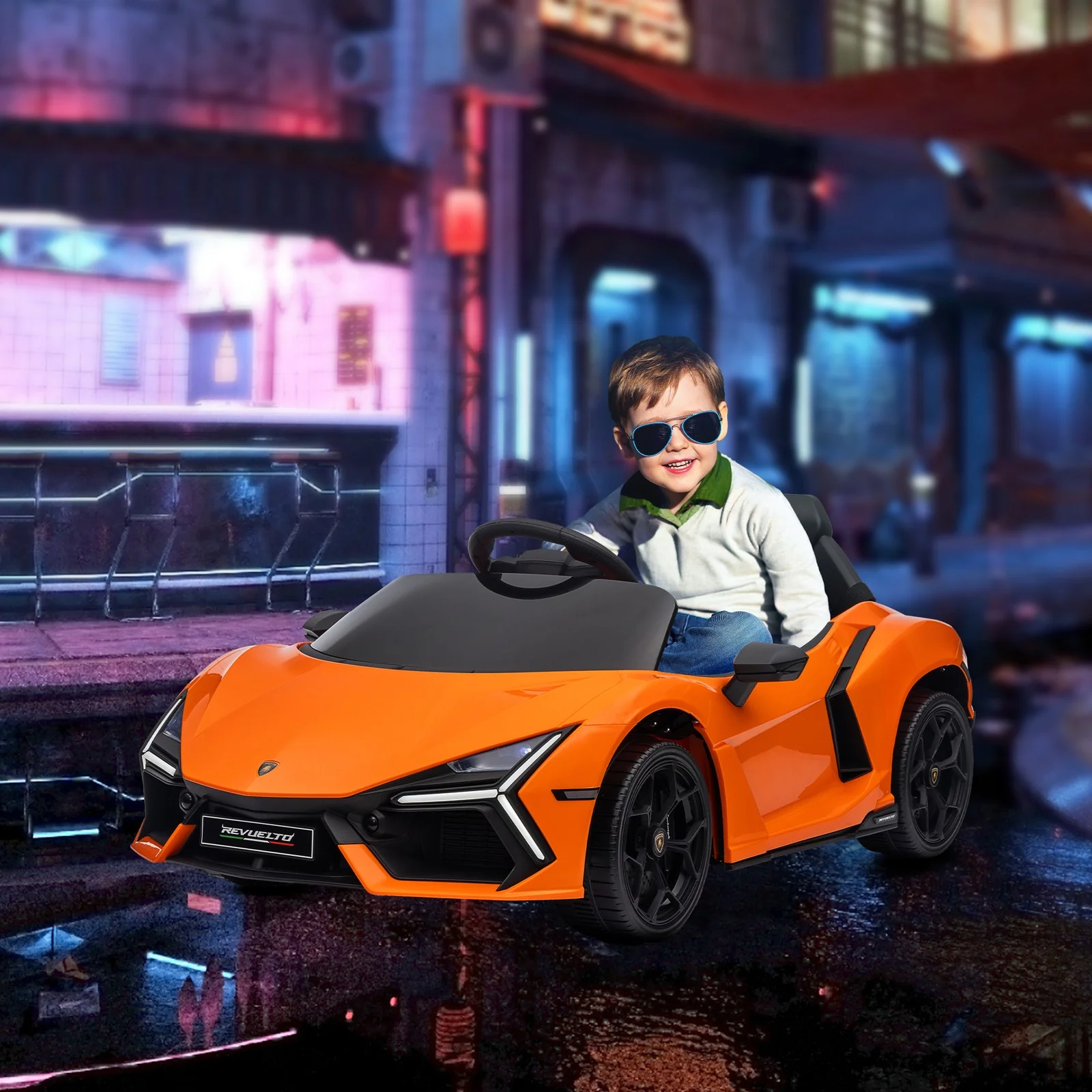 Licensed Kids Ride-On Car with Suspension in Orange