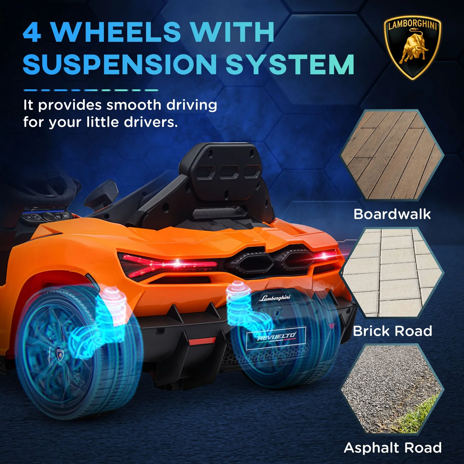 Licensed Kids Ride-On Car with Suspension in Orange - Lamborghini Revuelto Model - Image 7