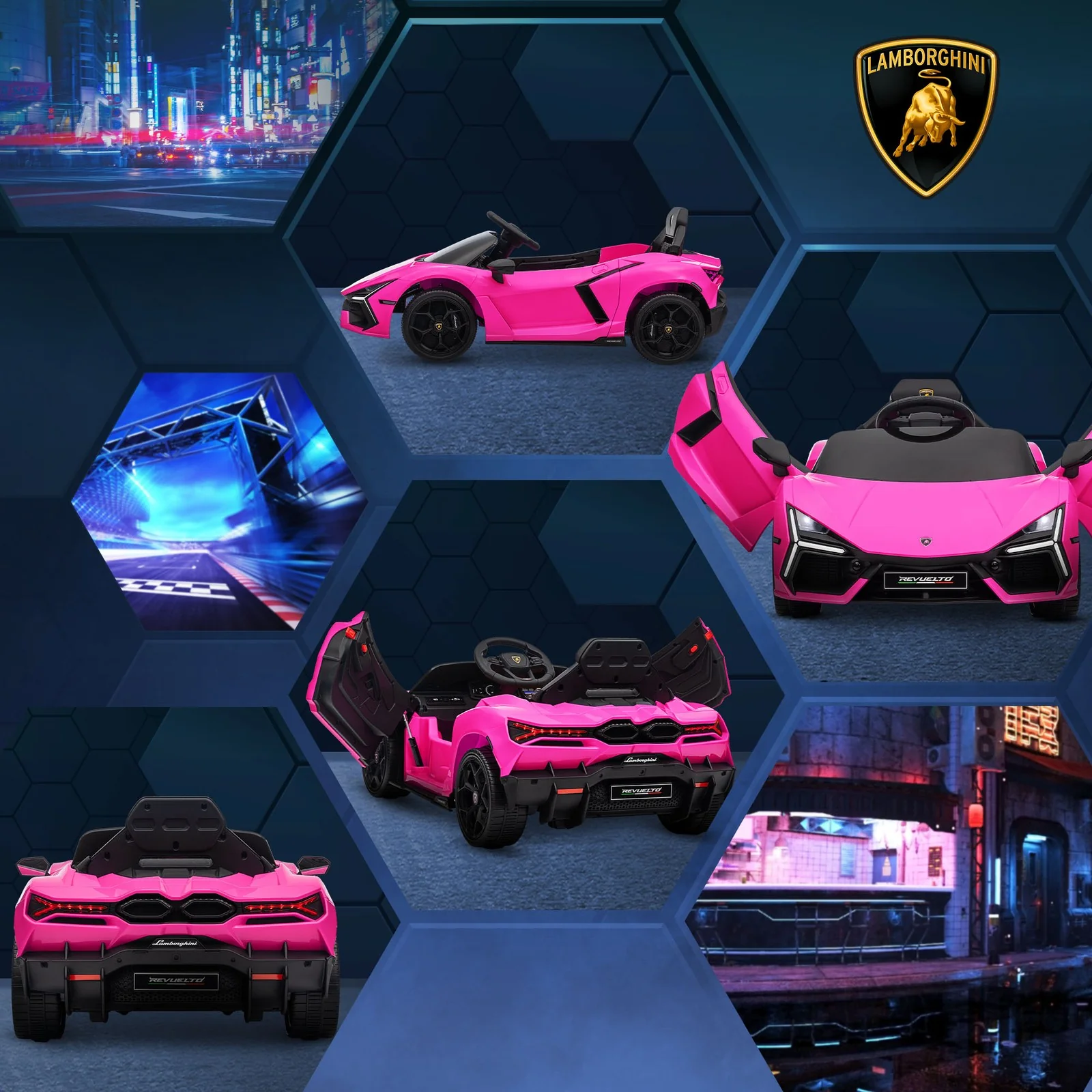 Licensed Kids Ride-On Lamborghini Revuelto Car with Suspension Pink - Image 11