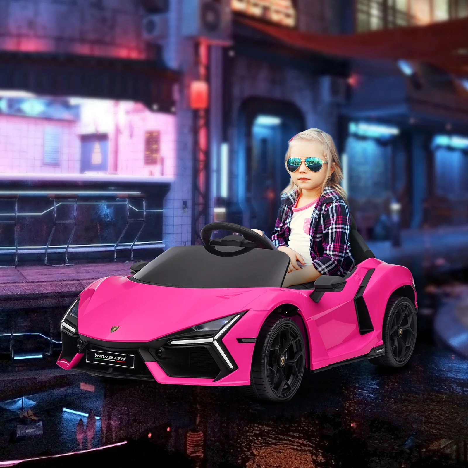 Licensed Kids Ride-On Lamborghini Revuelto Car with Suspension Pink - Image 2