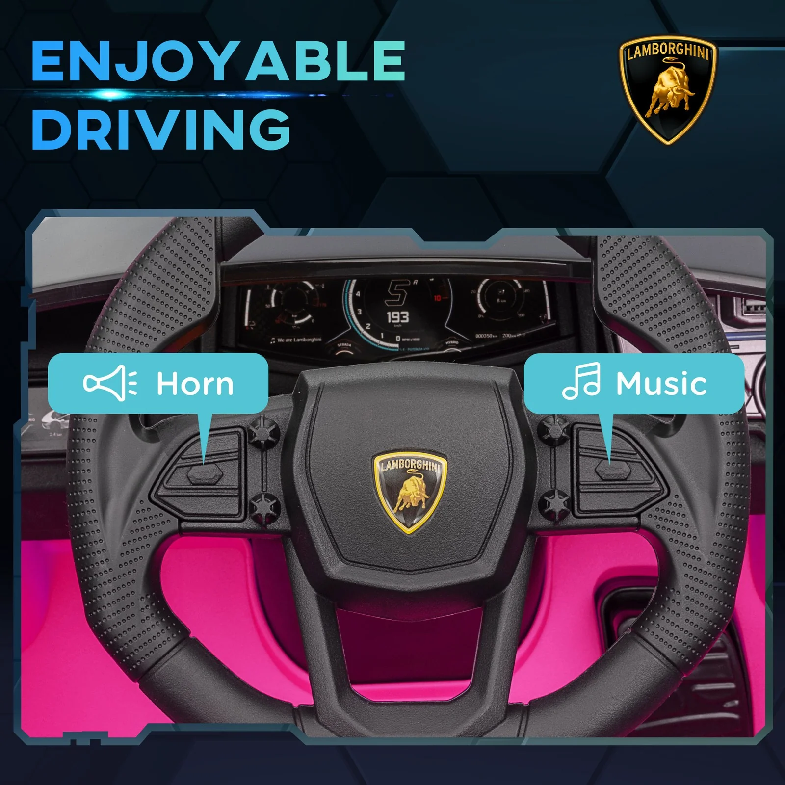 Licensed Kids Ride-On Lamborghini Revuelto Car with Suspension Pink - Image 8