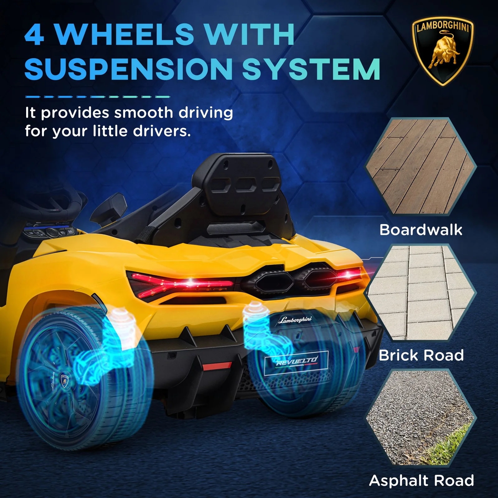 Licensed Lamborghini Revuelto Kids Ride-On Car with Suspension in Yellow - Image 7