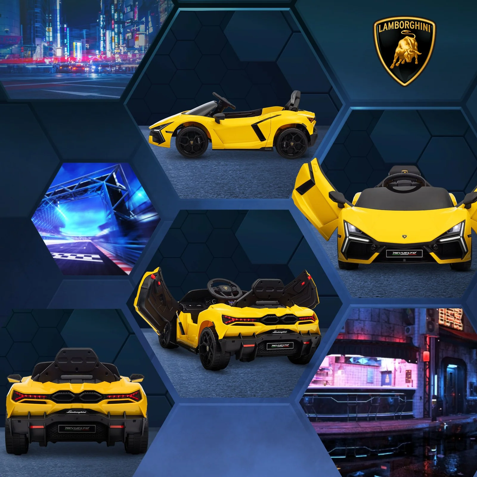 Licensed Lamborghini Revuelto Kids Ride-On Car with Suspension Yellow - Image 11