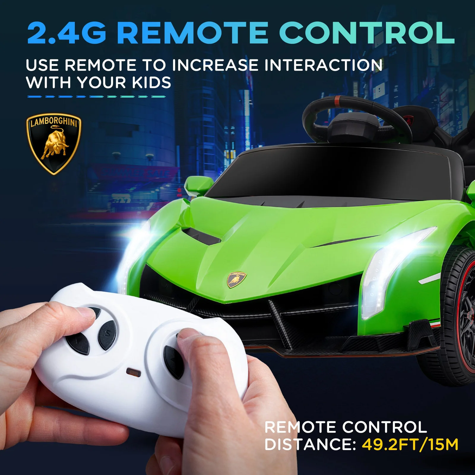 Licensed Lamborghini Veneno Kids Ride-On Car with Bluetooth Green - Image 6