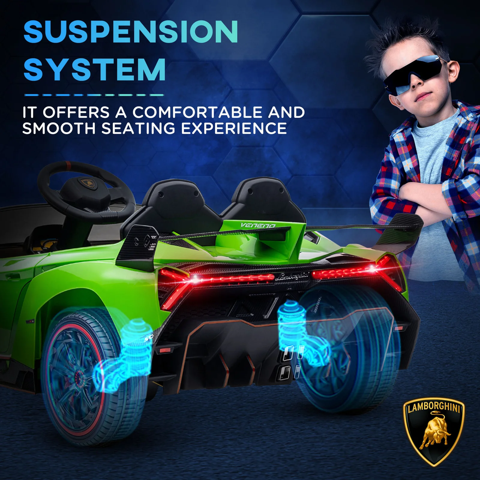 Licensed Lamborghini Veneno Kids Ride-On Car with Bluetooth Green - Image 8