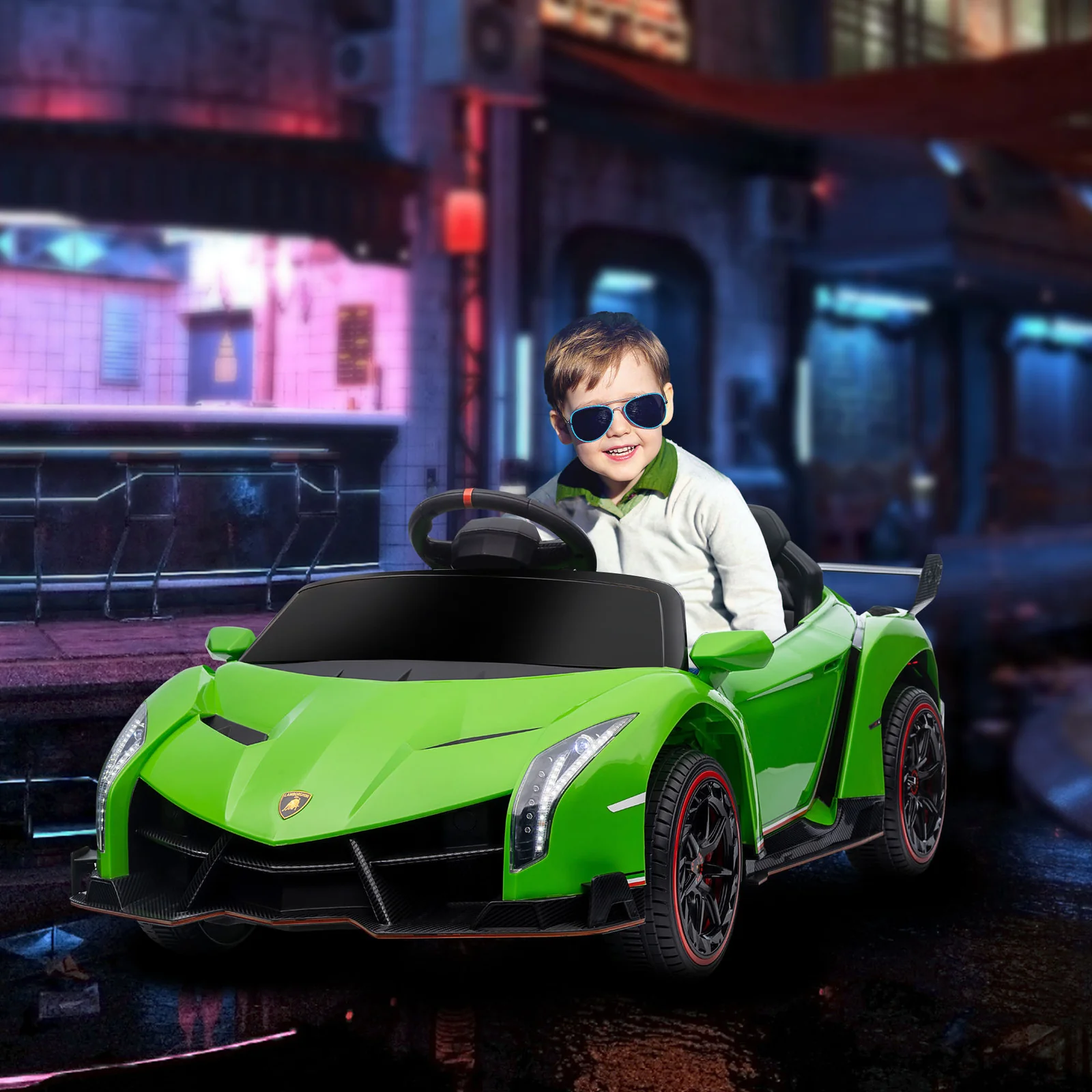 Licensed Lamborghini Veneno Kids Ride-On Car with Bluetooth - Green - Image 2