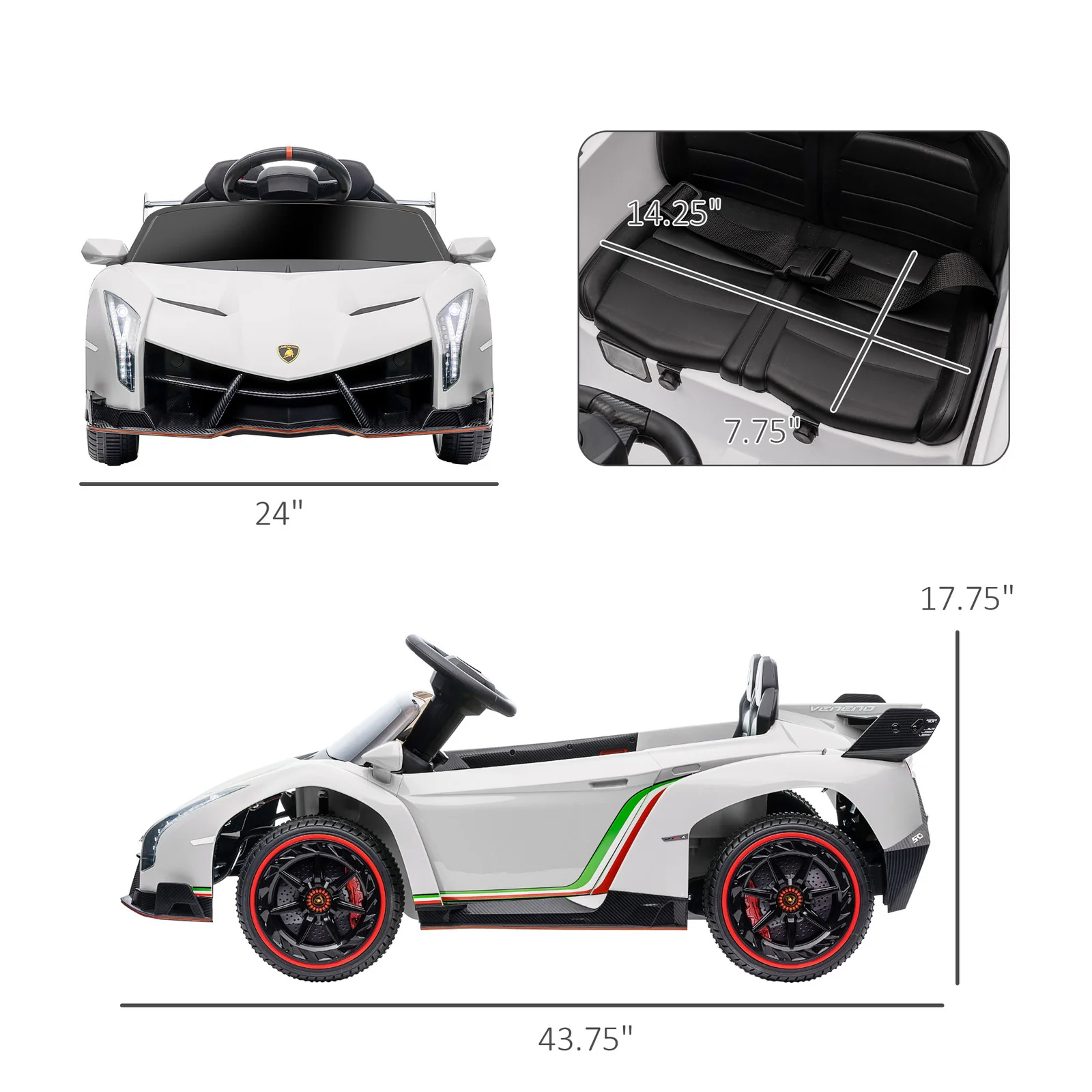 Licensed Lamborghini Veneno Kids Ride-On Car with Bluetooth and Music - Image 3