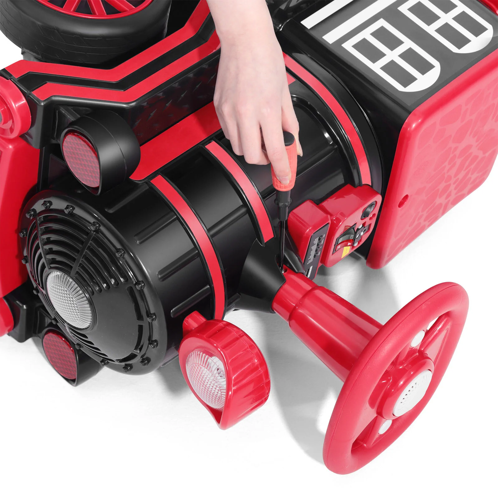 12V Electric 2-Seater Kids Ride-On Train with Music, Lights, Storage – Red - Image 13
