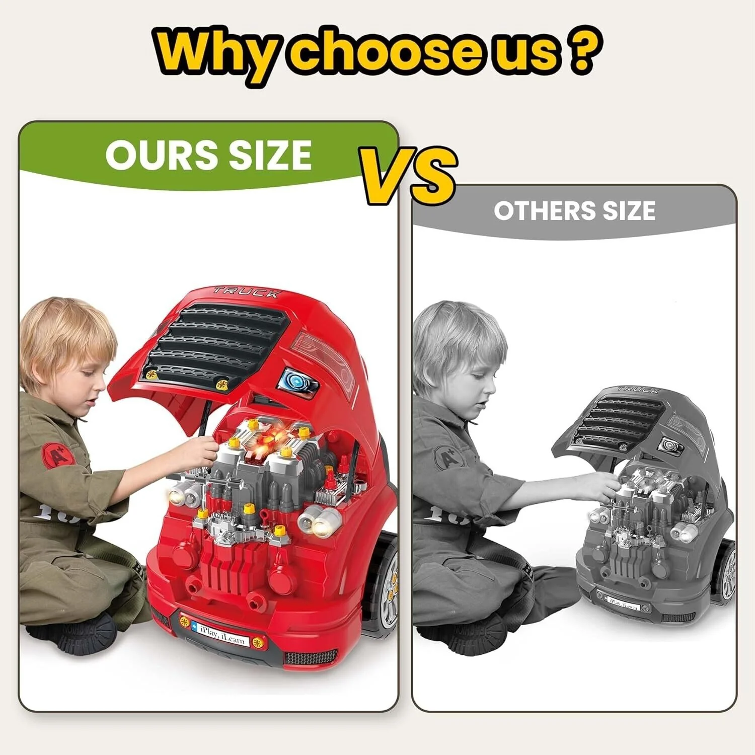 Large Truck Engine Toy Mechanic Repair Set for Toddlers Ages 3-5 - Image 4