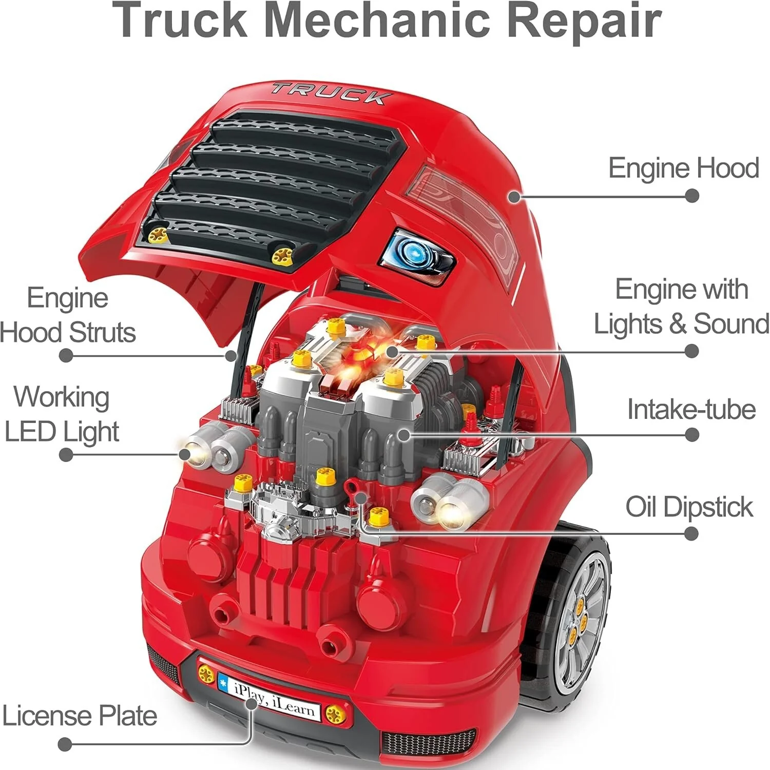 Large Truck Engine Toy Mechanic Repair Set for Toddlers Ages 3-5 - Image 5