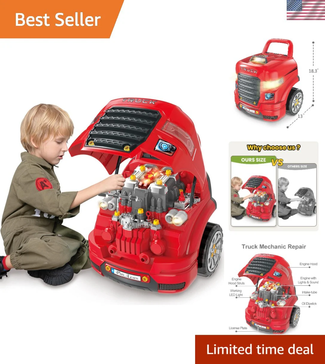 Large Truck Engine Toy Mechanic Repair Set for Toddlers Ages 3-5 - Image 9