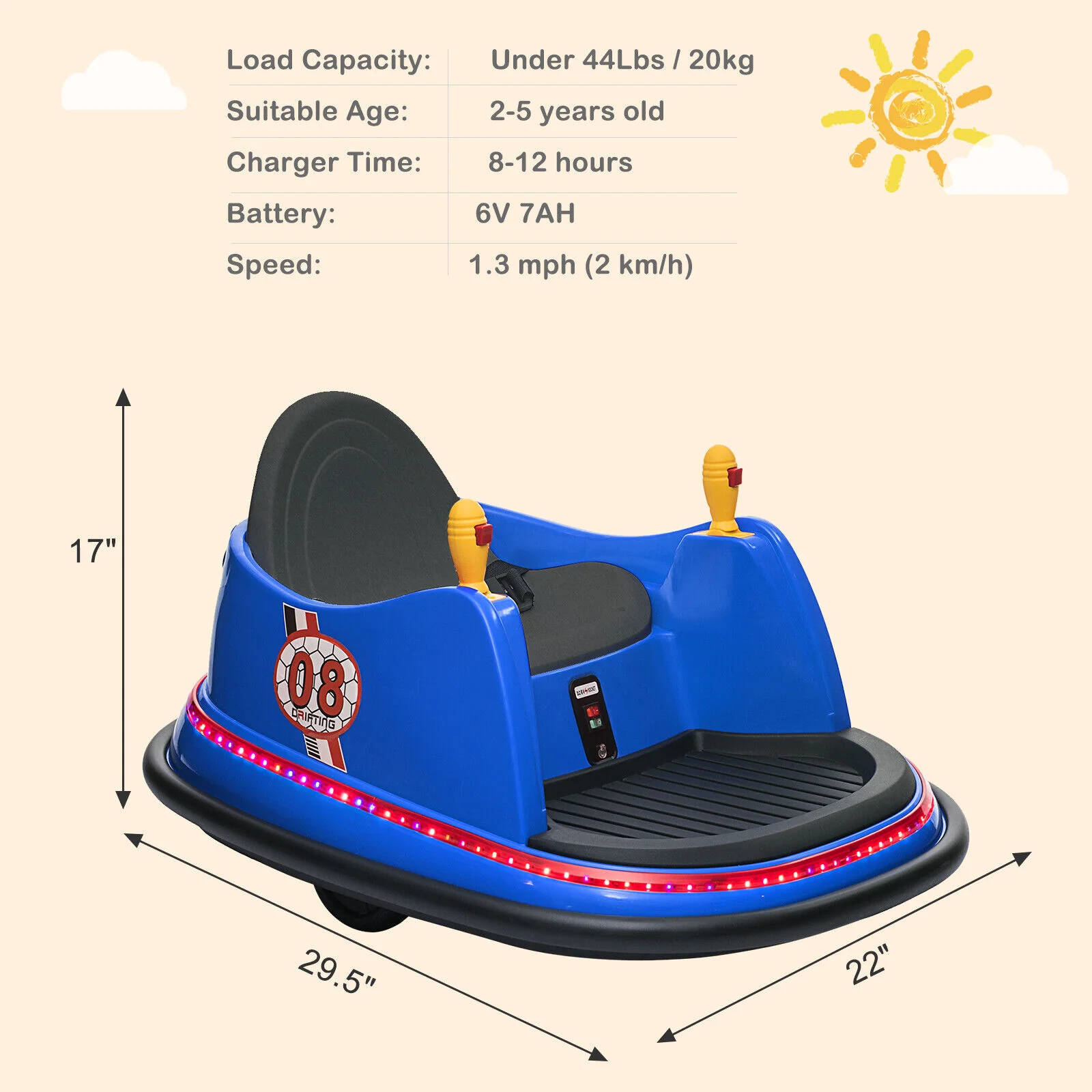 LEADZM 6V 7A.h Electric Bumper Car in Blue - Image 2