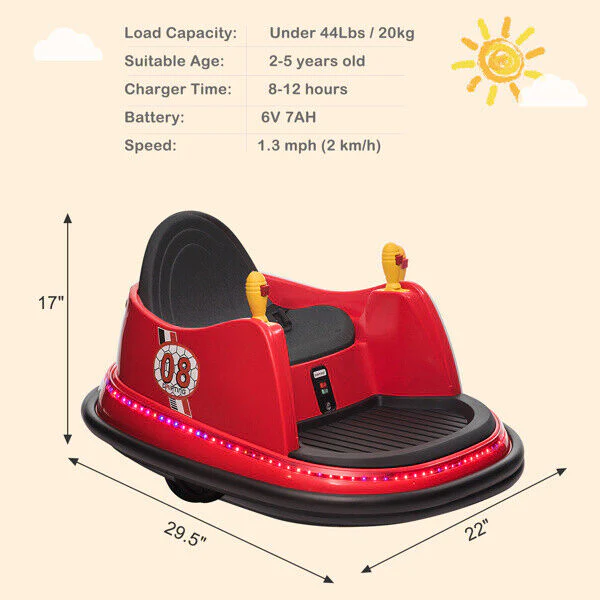 LEADZM 6V 7A.h Red Bumper Car - Electric Ride-On Toy for Kids - Image 5