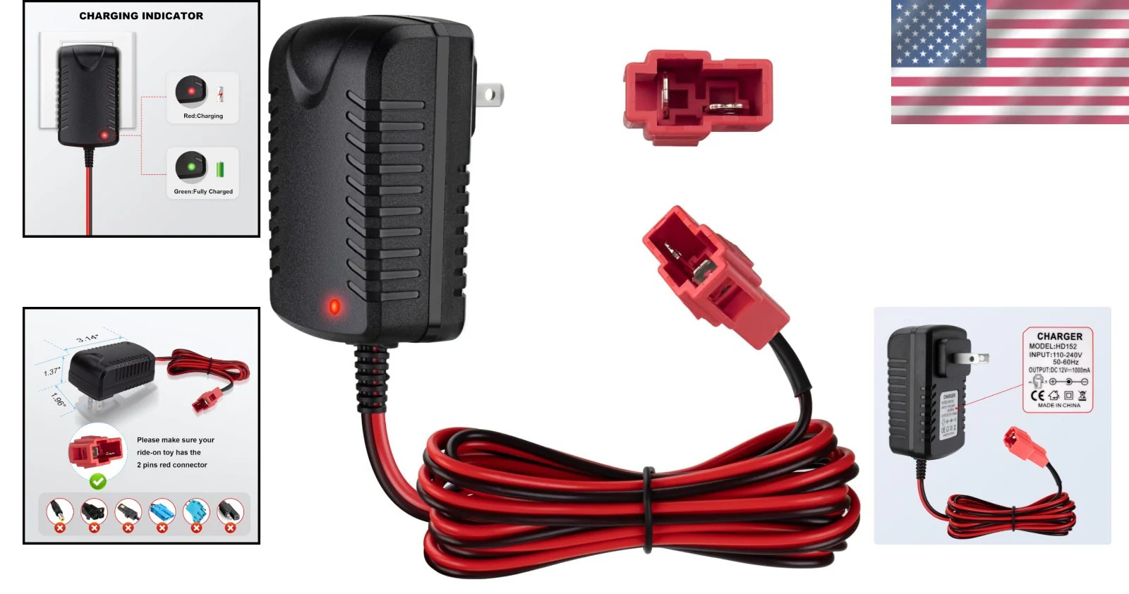 12V Charger for Ride-On Toys with LED Indicator and Overcharge Protection - Image 2