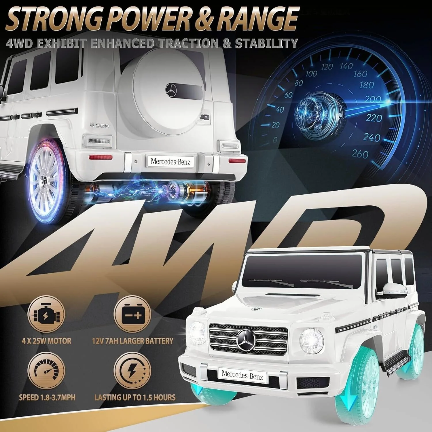Licensed 12V 4WD Kids Ride-On Car with Parent Remote and G500 Battery - Image 2
