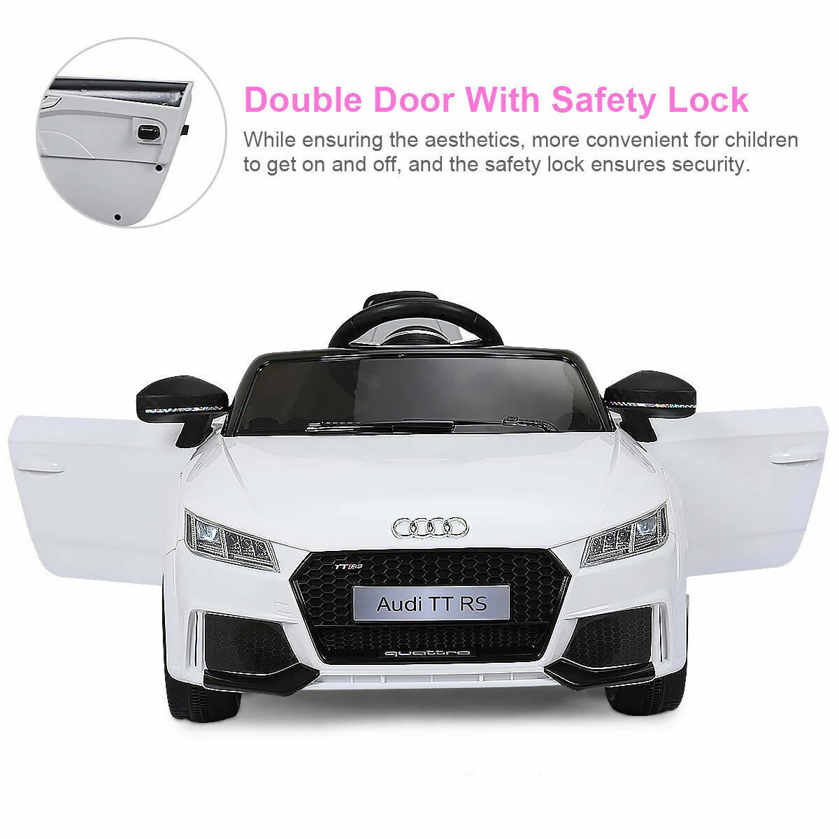 Licensed 12V Audi TT RS Electric Kids Ride On Car with Remote Control and MP3 Player - White - Image 6