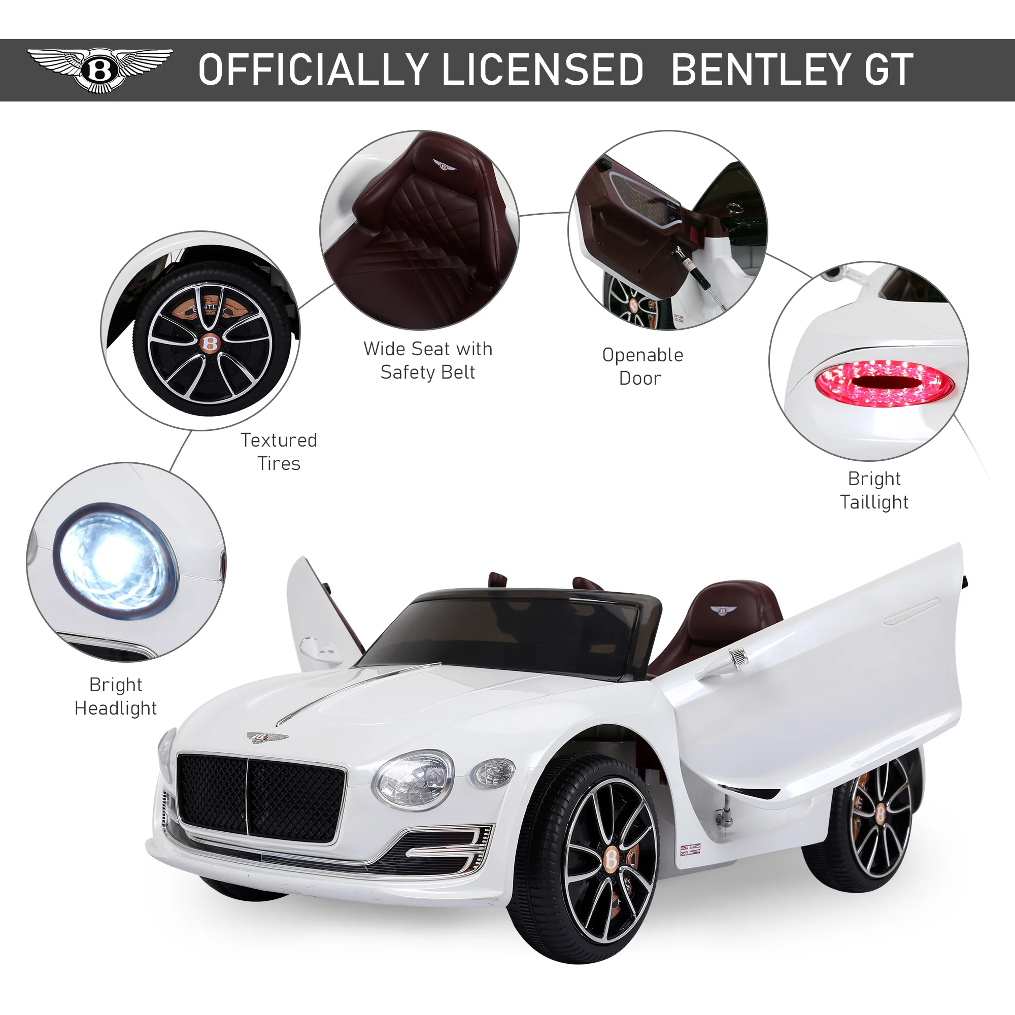 Licensed 12V Bentley Ride On Car for Kids with Parent Remote Control - Black - Image 6