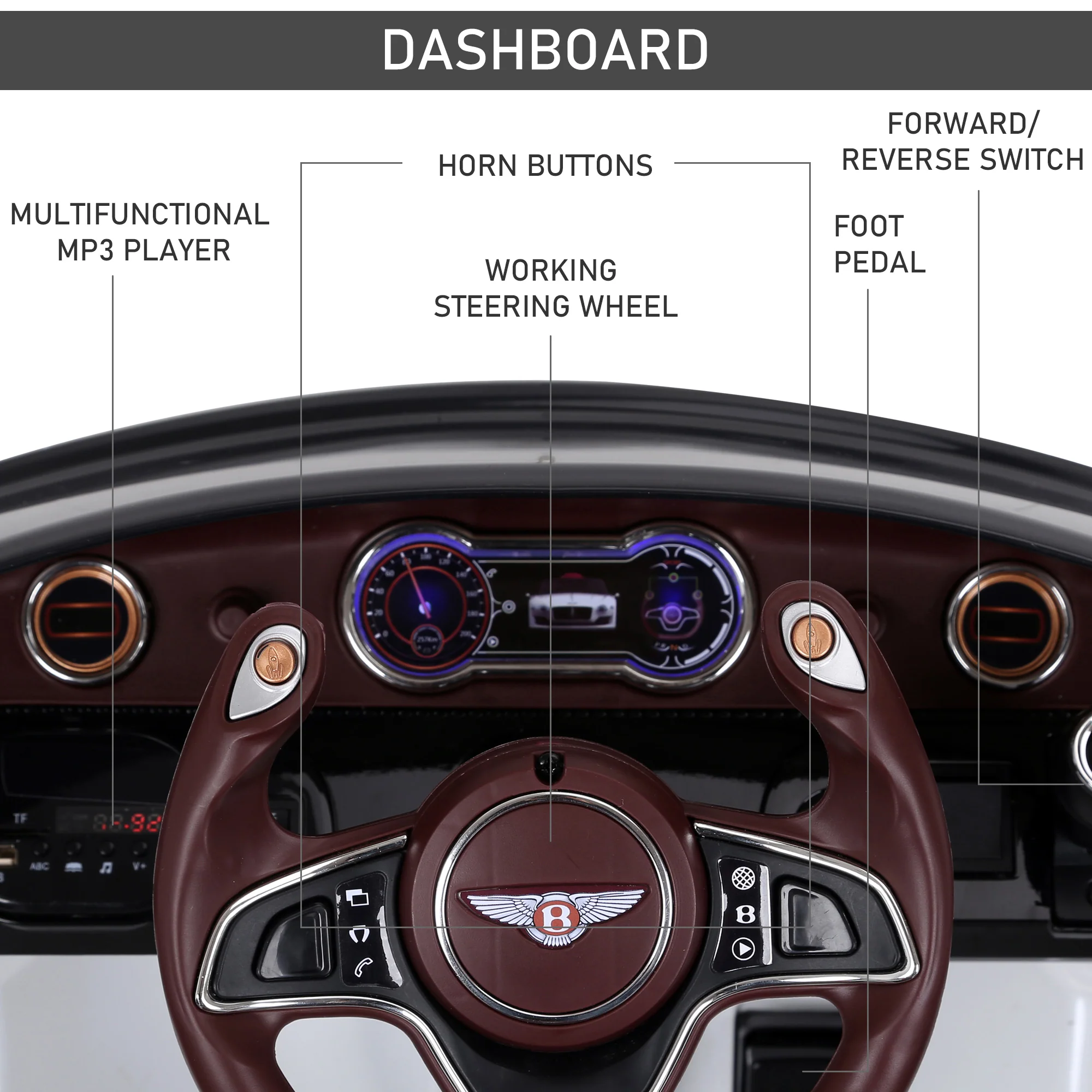 Licensed 12V Bentley Ride On Car for Kids with Parent Remote Control - Black - Image 7