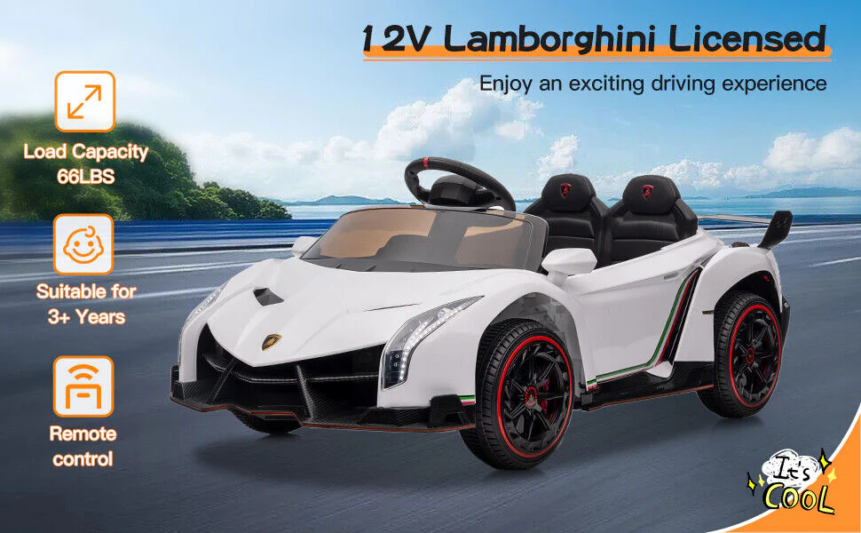 Licensed 12V Lamborghini 2-Seater Kids Ride On Car - White - Image 11