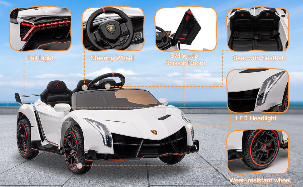 Licensed 12V Lamborghini 2-Seater Kids Ride On Car - White - Image 12