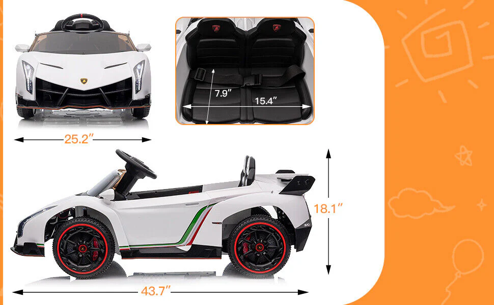 Licensed 12V Lamborghini 2-Seater Kids Ride On Car - White - Image 2