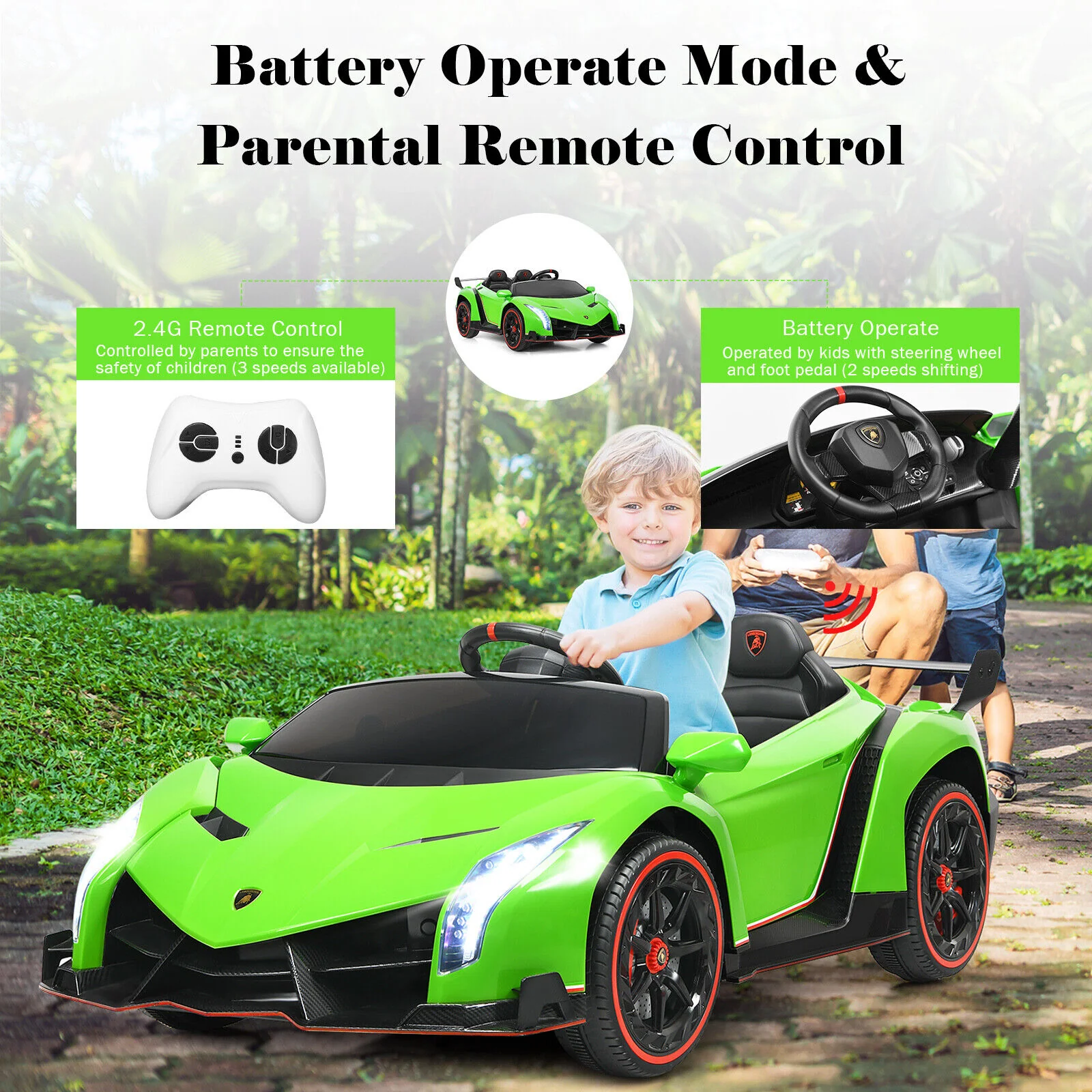 Licensed 12V Lamborghini Kids Ride On Car with RC & Swing Function - Green, 2-Seater - Image 10