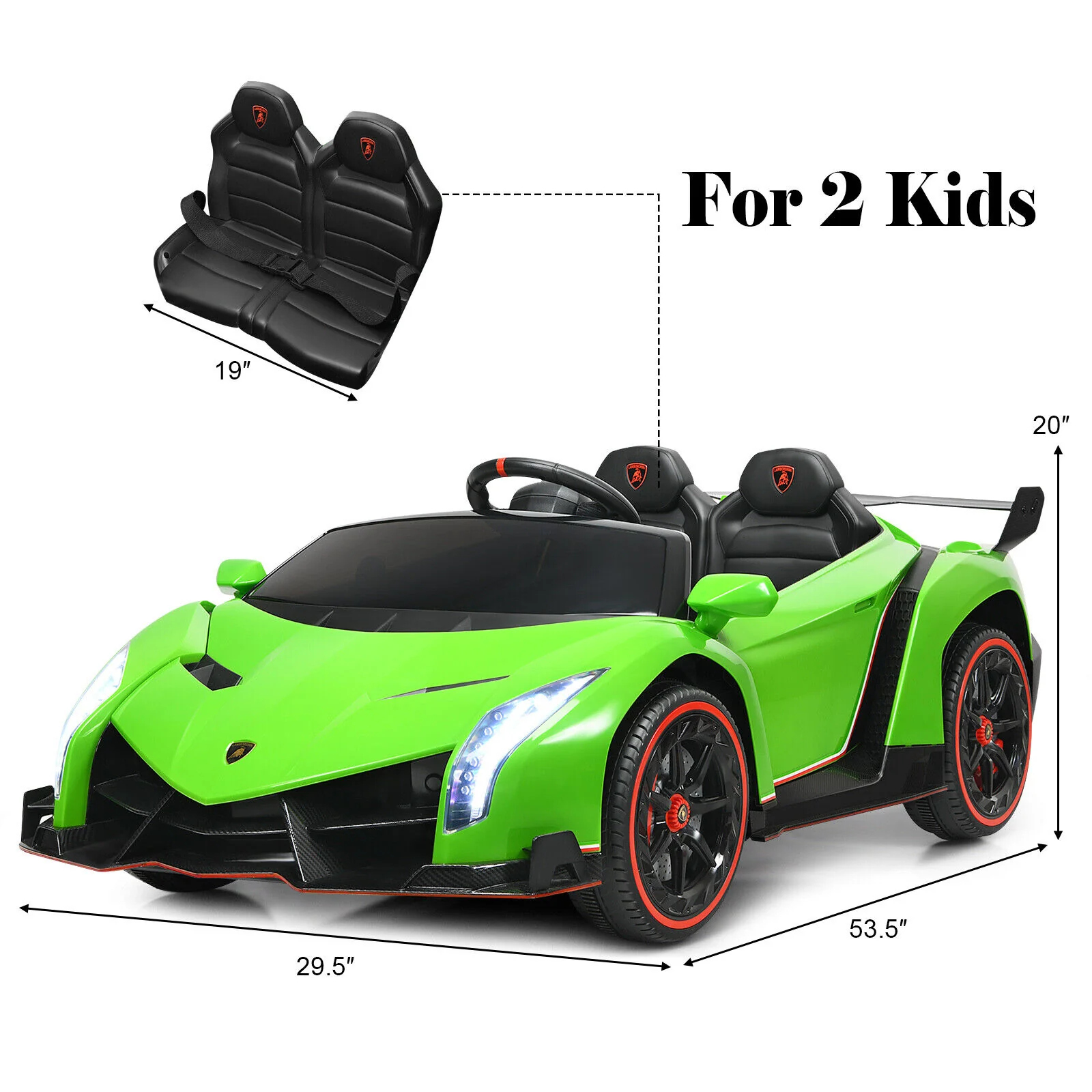 Licensed 12V Lamborghini Kids Ride On Car with RC & Swing Function - Green, 2-Seater - Image 2