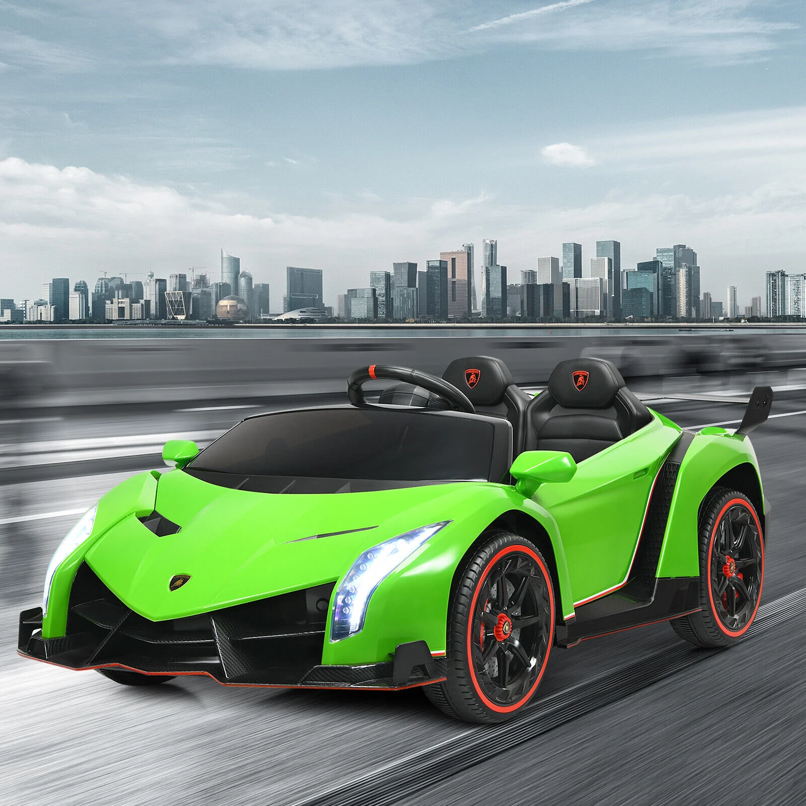 Licensed 12V Lamborghini Kids Ride On Car with RC & Swing Function - Green, 2-Seater - Image 3