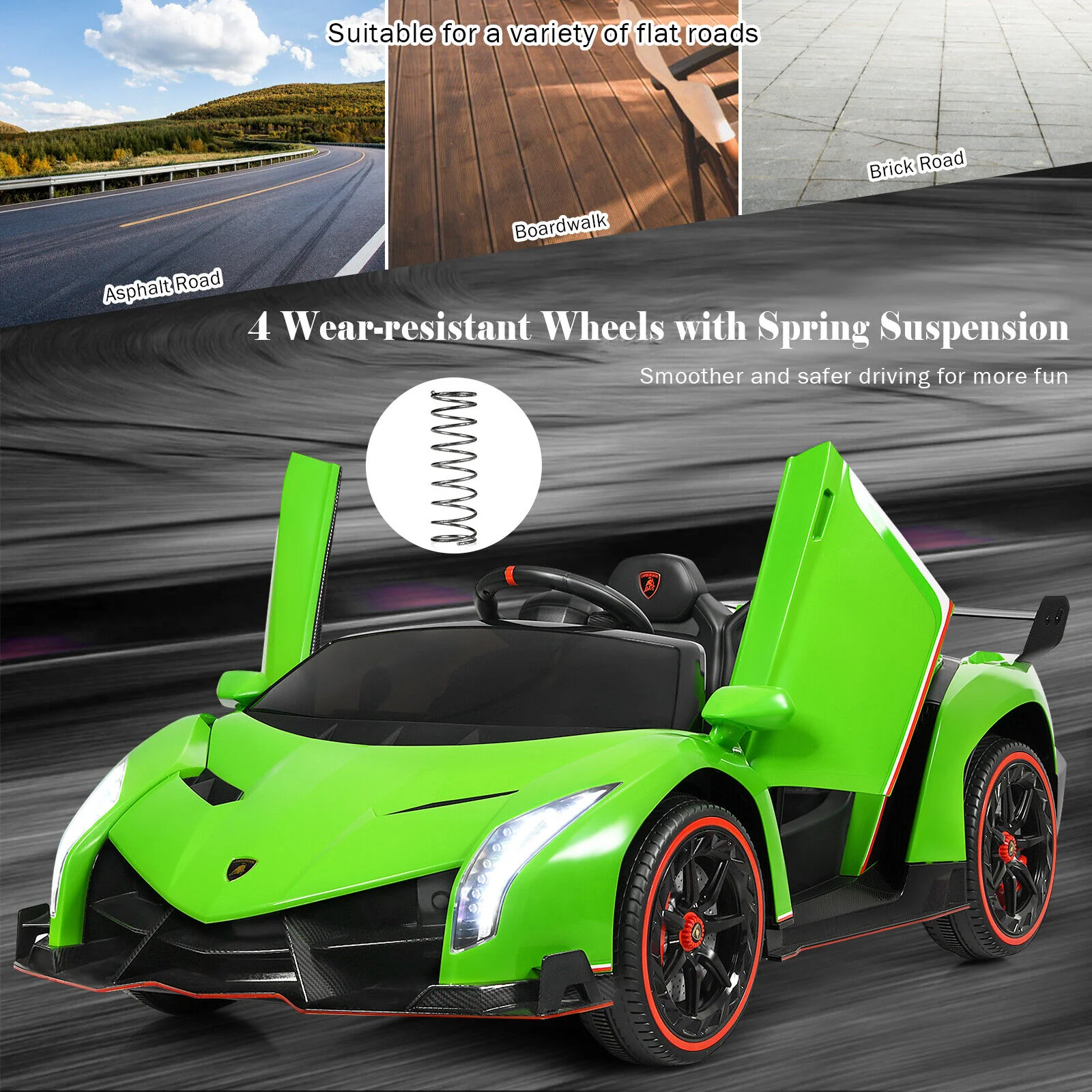 Licensed 12V Lamborghini Kids Ride On Car with RC & Swing Function - Green, 2-Seater - Image 7